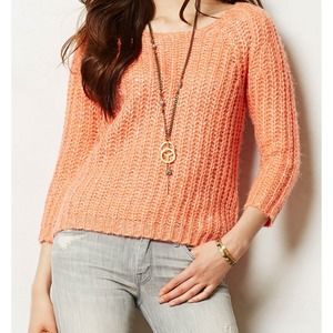 Anthropologie Knitted Knotted Sunstitch Sweater Womens XS Coral Open Knit Sequin